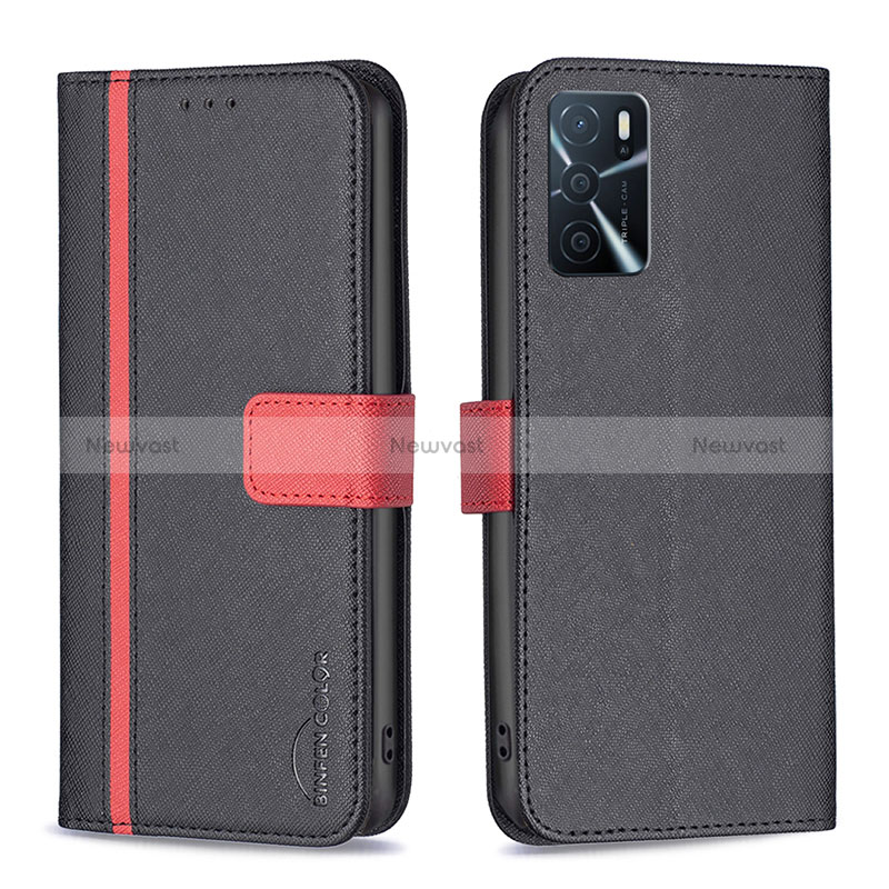 Leather Case Stands Flip Cover Holder B13F for Oppo A54s Black