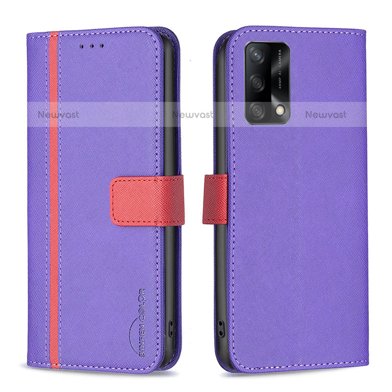 Leather Case Stands Flip Cover Holder B13F for Oppo A74 4G Purple