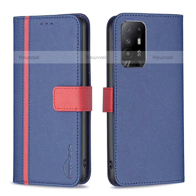 Leather Case Stands Flip Cover Holder B13F for Oppo A95 5G Blue