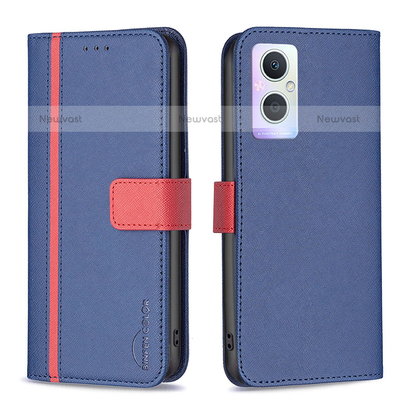 Leather Case Stands Flip Cover Holder B13F for Oppo F21 Pro 5G Blue