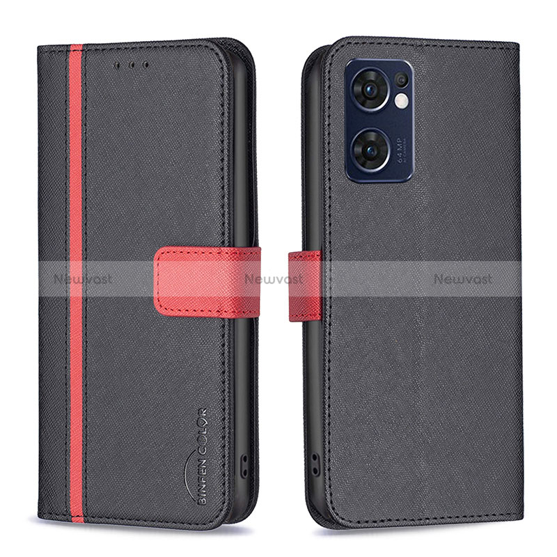 Leather Case Stands Flip Cover Holder B13F for Oppo Reno7 5G Black