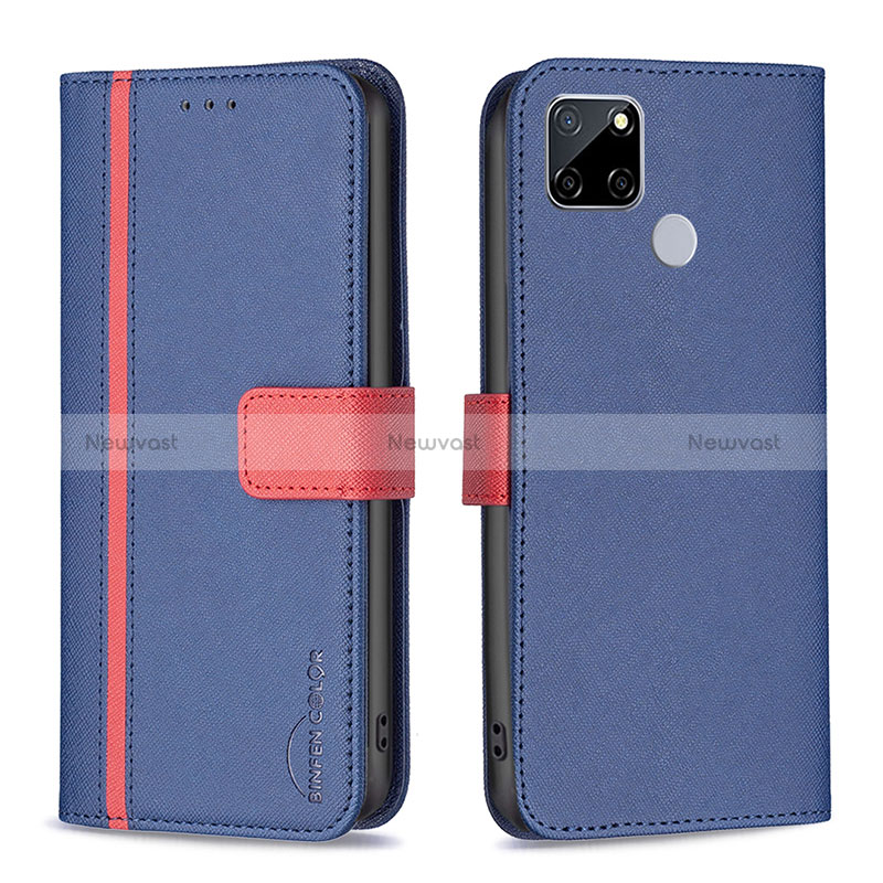 Leather Case Stands Flip Cover Holder B13F for Realme 7i RMX2193 Blue