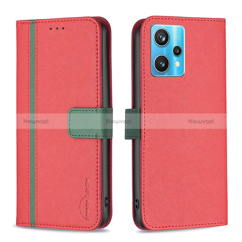 Leather Case Stands Flip Cover Holder B13F for Realme 9 4G Red