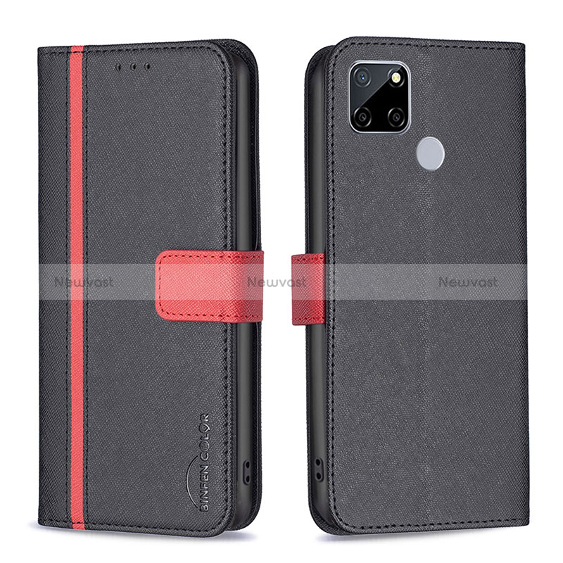 Leather Case Stands Flip Cover Holder B13F for Realme C25S Black