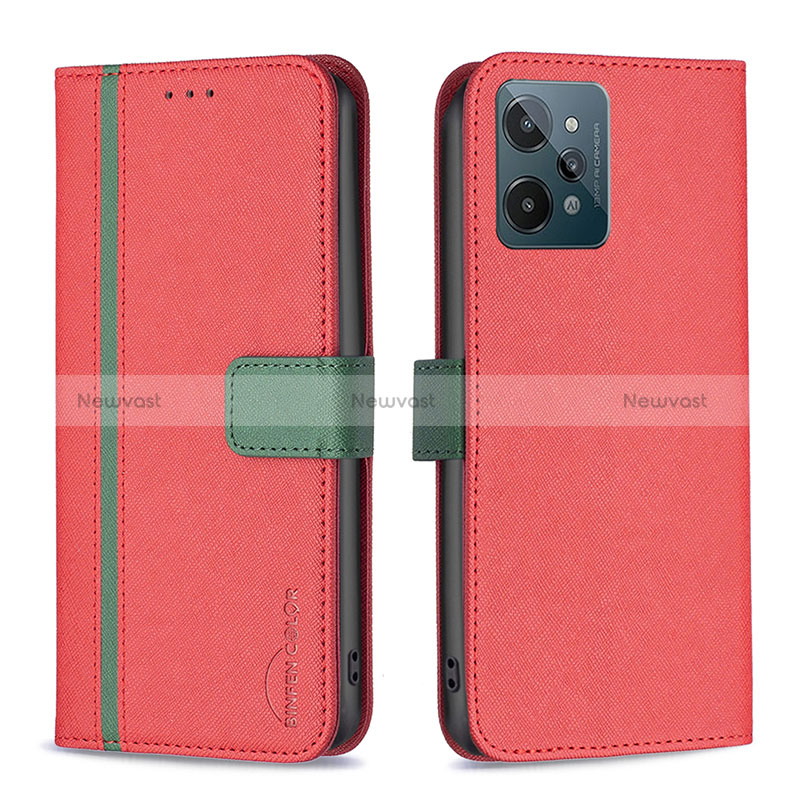 Leather Case Stands Flip Cover Holder B13F for Realme C31 Red