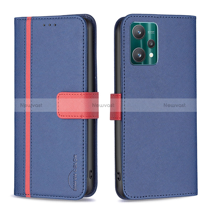 Leather Case Stands Flip Cover Holder B13F for Realme Q5 5G Blue