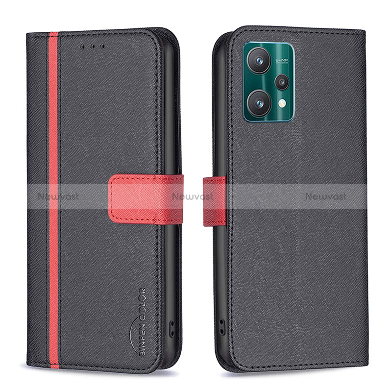 Leather Case Stands Flip Cover Holder B13F for Realme V25 5G Black