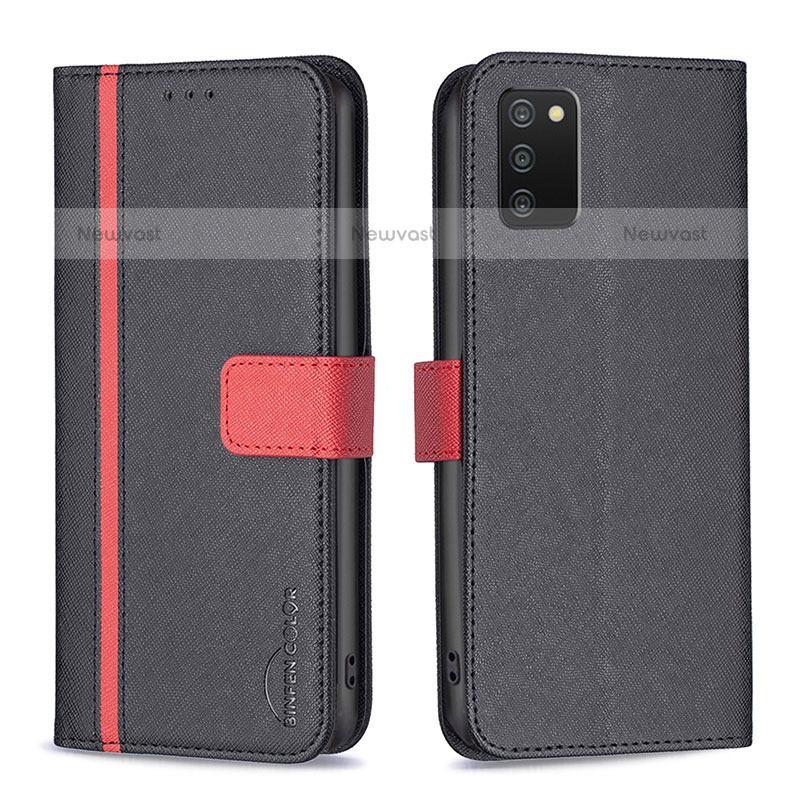 Leather Case Stands Flip Cover Holder B13F for Samsung Galaxy A02s Black