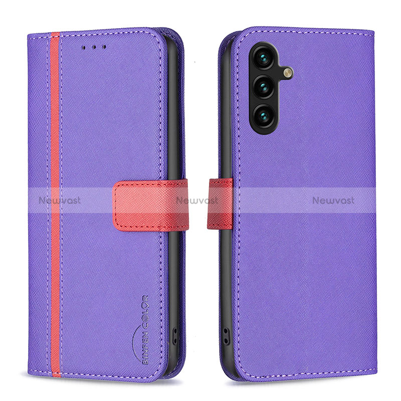 Leather Case Stands Flip Cover Holder B13F for Samsung Galaxy A04s Purple