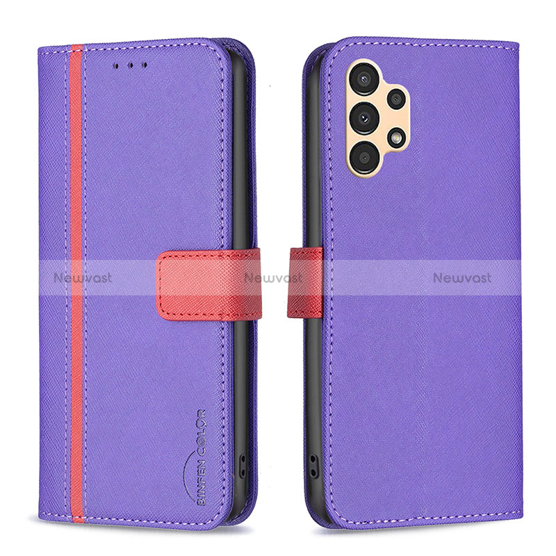 Leather Case Stands Flip Cover Holder B13F for Samsung Galaxy A13 4G Purple