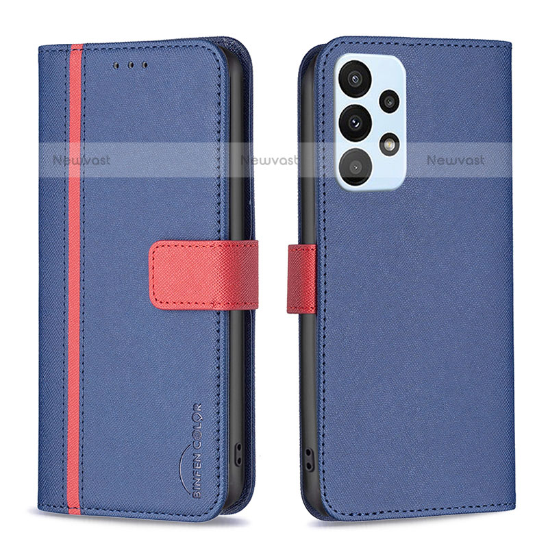 Leather Case Stands Flip Cover Holder B13F for Samsung Galaxy A23 5G Blue