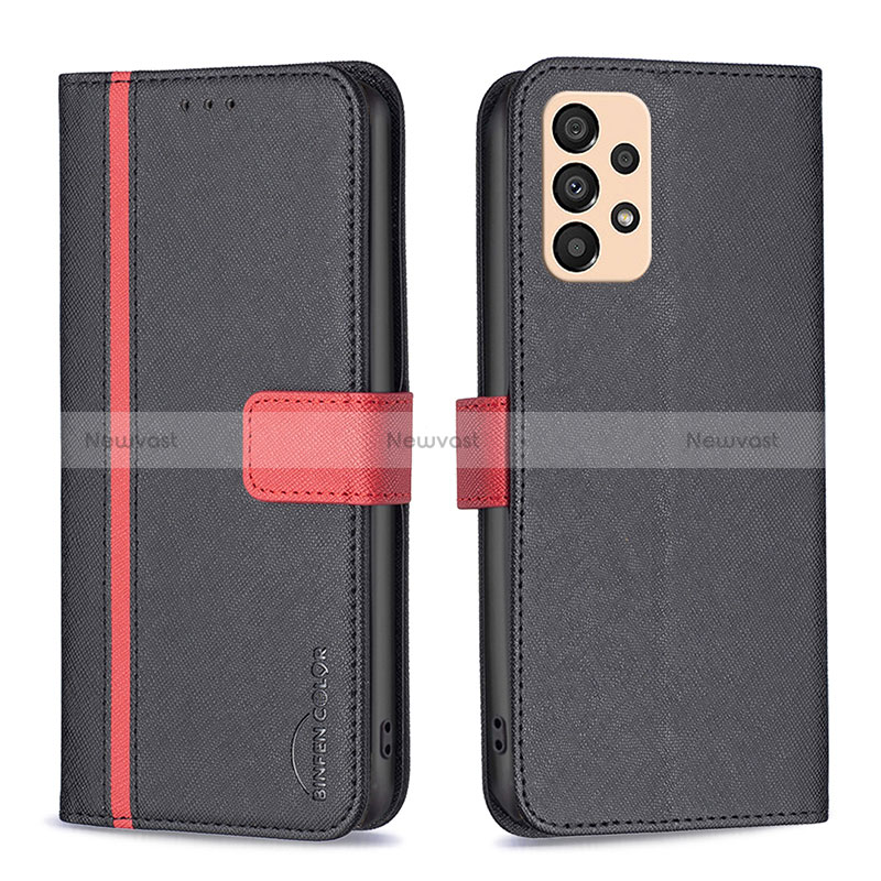 Leather Case Stands Flip Cover Holder B13F for Samsung Galaxy A33 5G Black