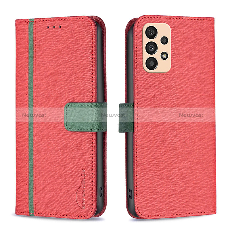 Leather Case Stands Flip Cover Holder B13F for Samsung Galaxy A33 5G Red