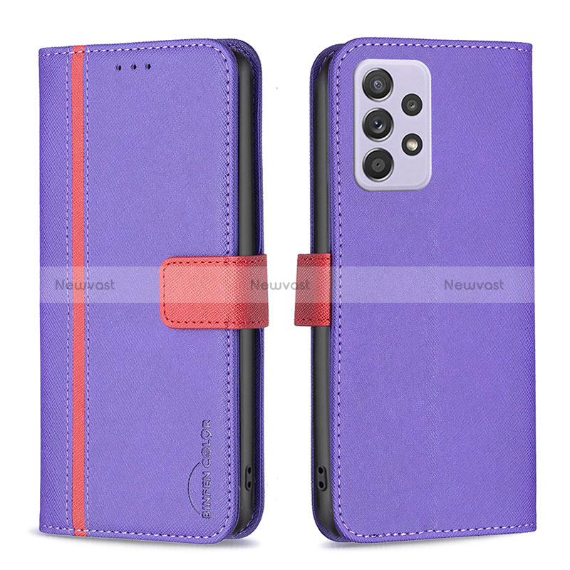 Leather Case Stands Flip Cover Holder B13F for Samsung Galaxy A52 4G Purple