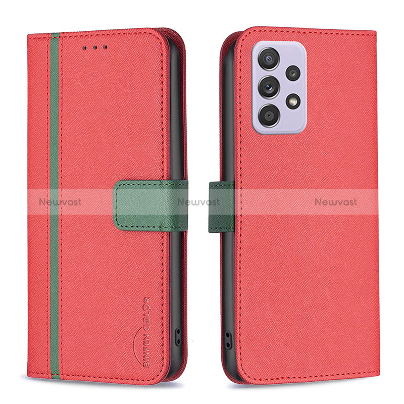 Leather Case Stands Flip Cover Holder B13F for Samsung Galaxy A52 5G Red