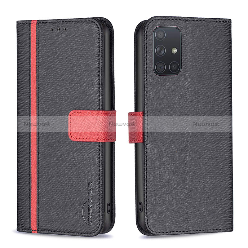 Leather Case Stands Flip Cover Holder B13F for Samsung Galaxy A71 5G Black