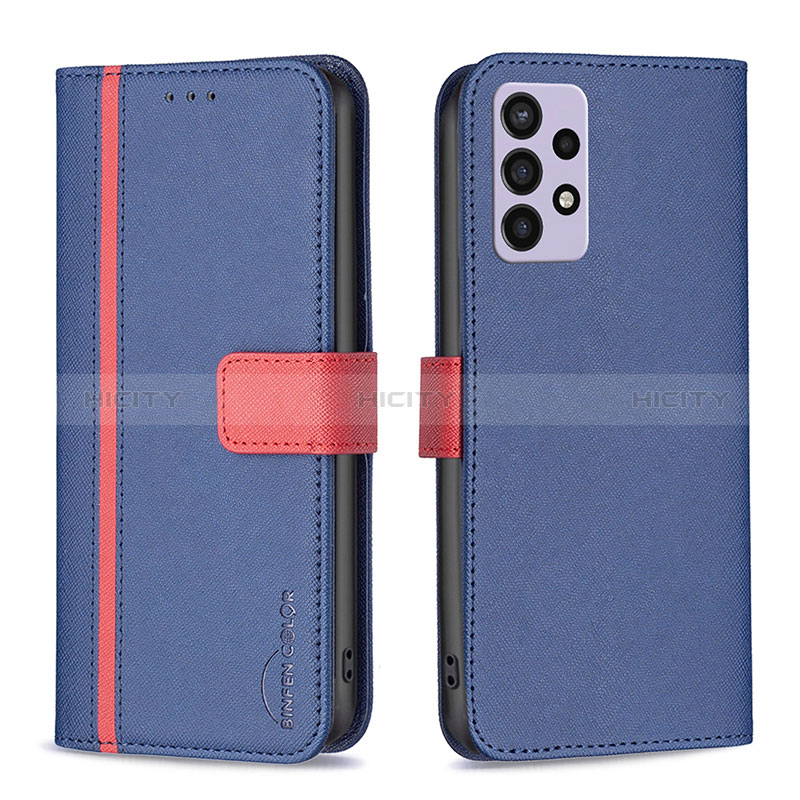 Leather Case Stands Flip Cover Holder B13F for Samsung Galaxy A72 4G Blue