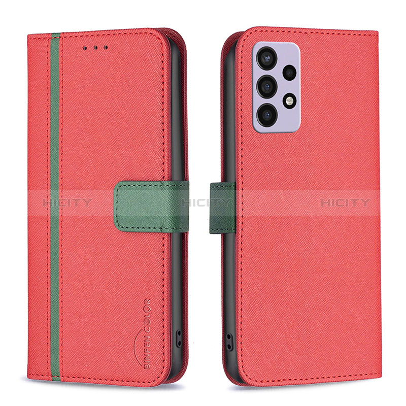 Leather Case Stands Flip Cover Holder B13F for Samsung Galaxy A72 5G Red