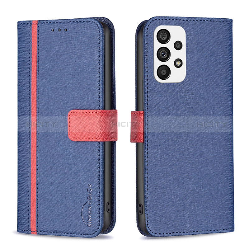 Leather Case Stands Flip Cover Holder B13F for Samsung Galaxy A73 5G Blue