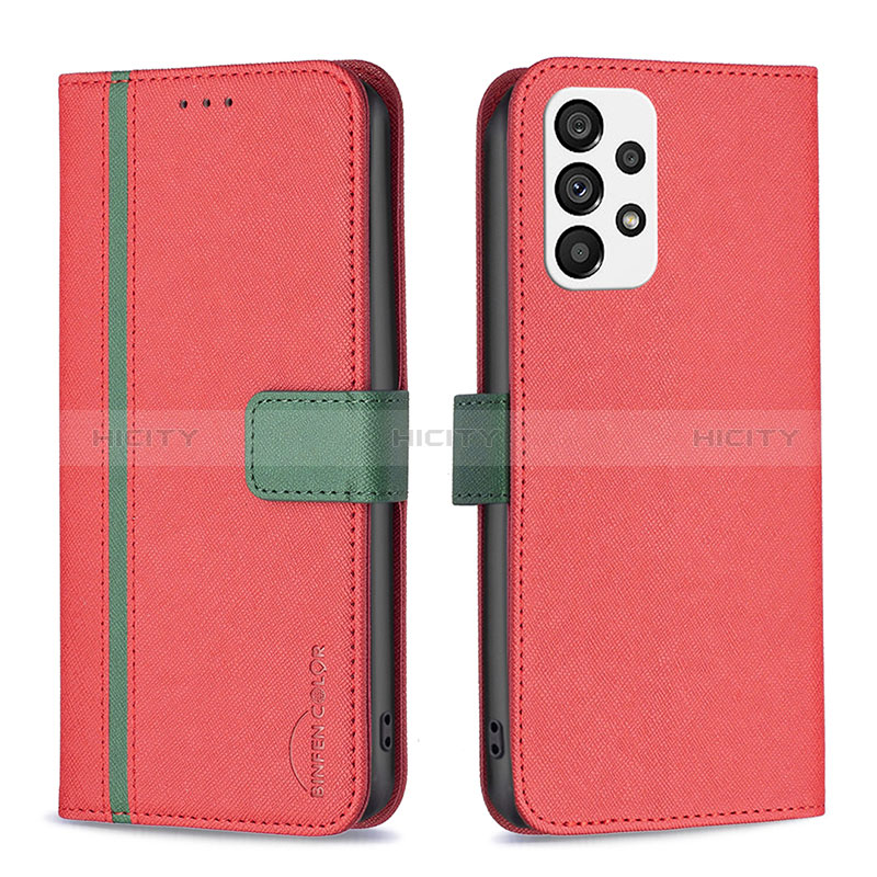 Leather Case Stands Flip Cover Holder B13F for Samsung Galaxy A73 5G Red