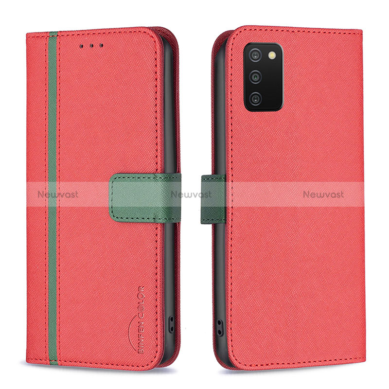 Leather Case Stands Flip Cover Holder B13F for Samsung Galaxy M02s Red