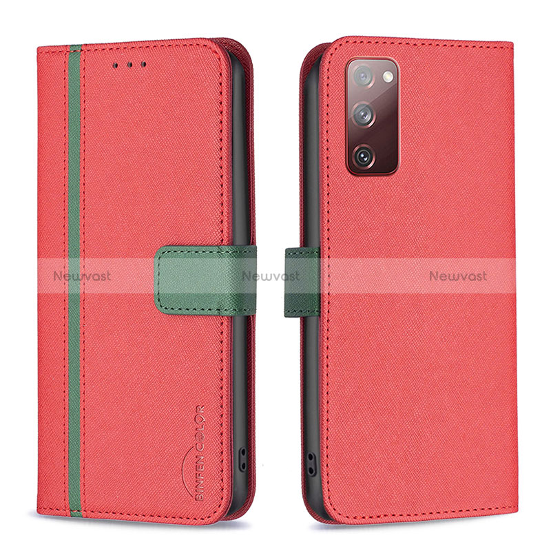 Leather Case Stands Flip Cover Holder B13F for Samsung Galaxy S20 Lite 5G Red