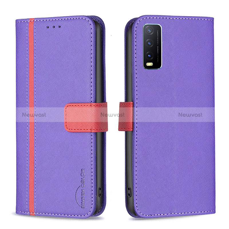 Leather Case Stands Flip Cover Holder B13F for Vivo Y12A Purple