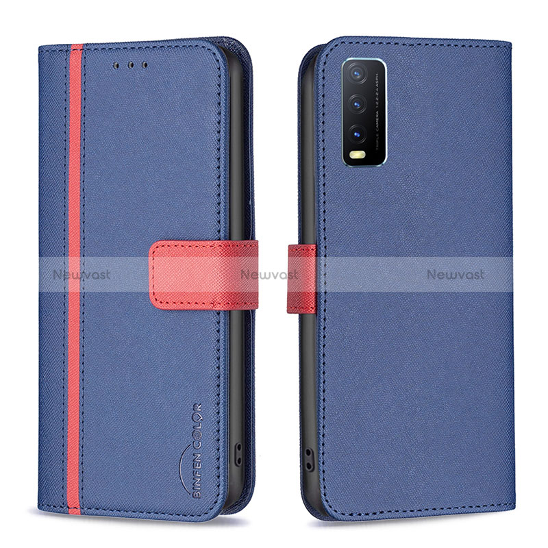 Leather Case Stands Flip Cover Holder B13F for Vivo Y20 (2021) Blue