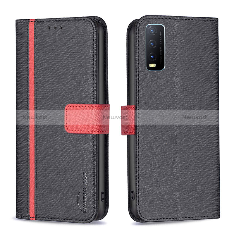 Leather Case Stands Flip Cover Holder B13F for Vivo Y20a Black