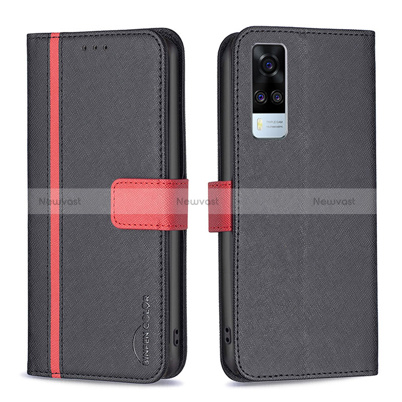 Leather Case Stands Flip Cover Holder B13F for Vivo Y31 (2021) Black