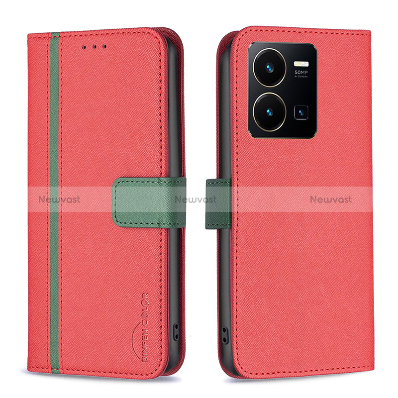 Leather Case Stands Flip Cover Holder B13F for Vivo Y35 4G