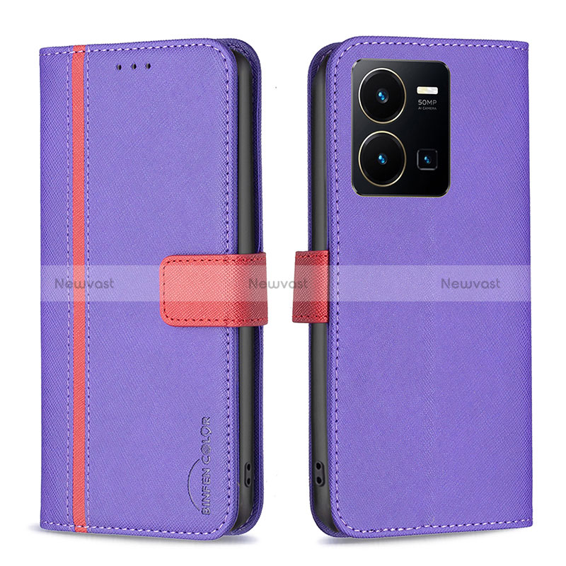 Leather Case Stands Flip Cover Holder B13F for Vivo Y35 4G Purple