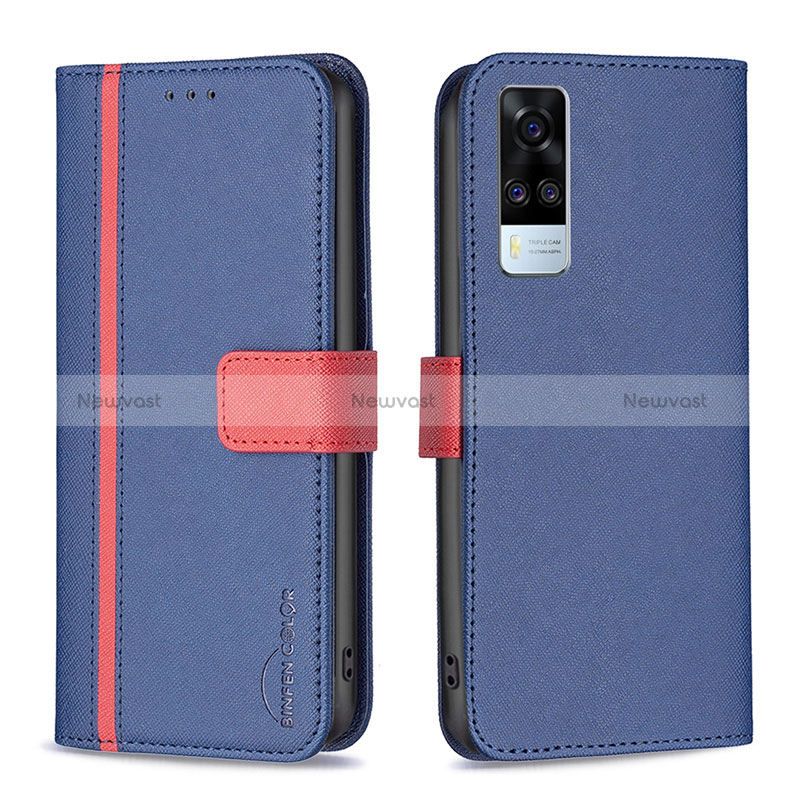Leather Case Stands Flip Cover Holder B13F for Vivo Y51 (2021) Blue