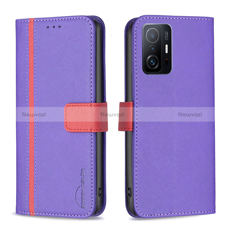 Leather Case Stands Flip Cover Holder B13F for Xiaomi Mi 11T Pro 5G Purple