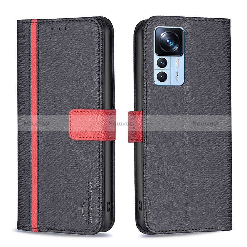 Leather Case Stands Flip Cover Holder B13F for Xiaomi Mi 12T 5G Black