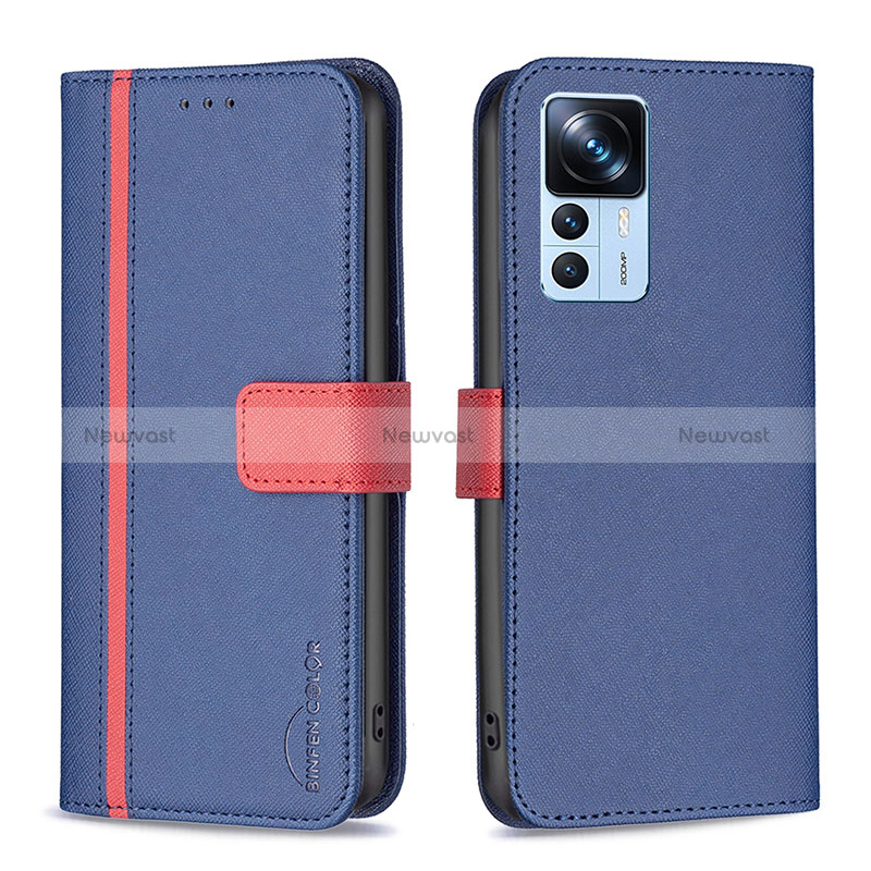 Leather Case Stands Flip Cover Holder B13F for Xiaomi Mi 12T 5G Blue