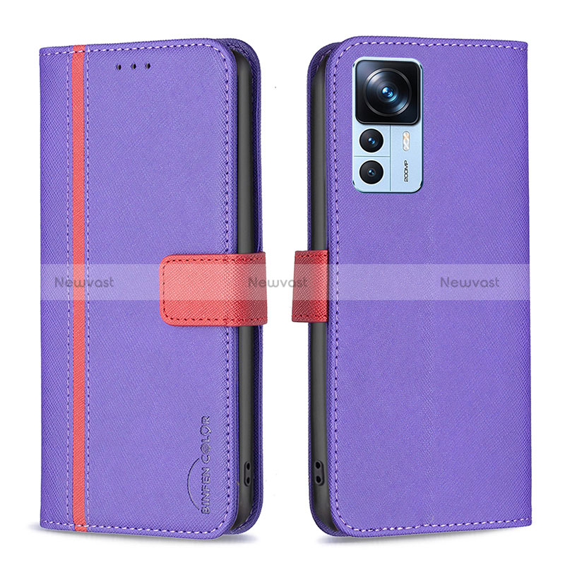 Leather Case Stands Flip Cover Holder B13F for Xiaomi Mi 12T 5G Purple