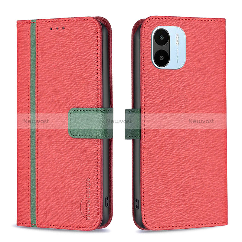 Leather Case Stands Flip Cover Holder B13F for Xiaomi Poco C50 Red