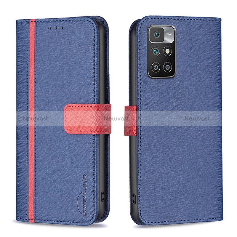 Leather Case Stands Flip Cover Holder B13F for Xiaomi Redmi 10 (2022) Blue