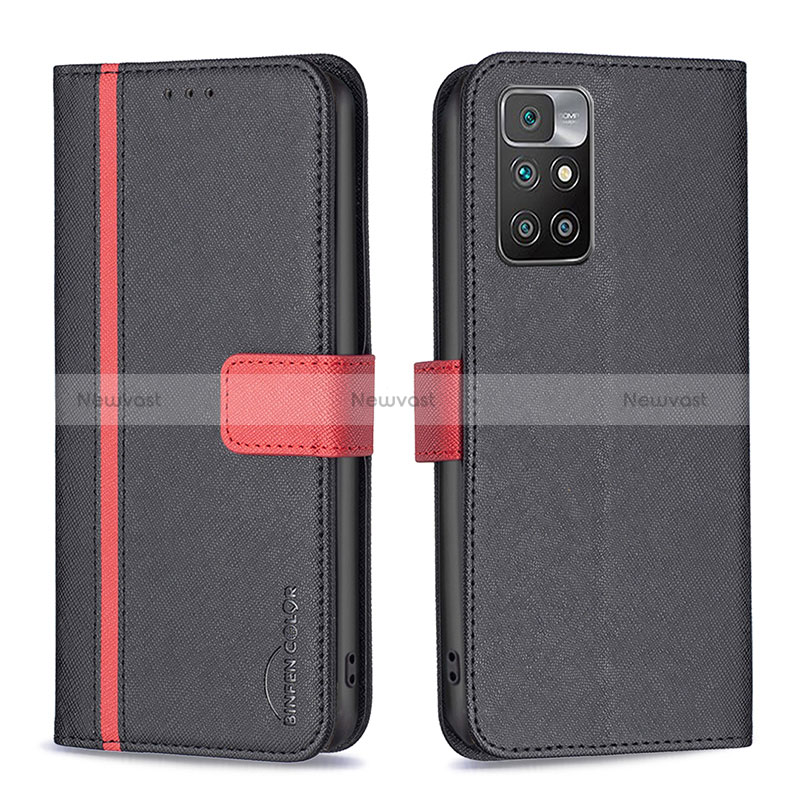 Leather Case Stands Flip Cover Holder B13F for Xiaomi Redmi 10 4G Black