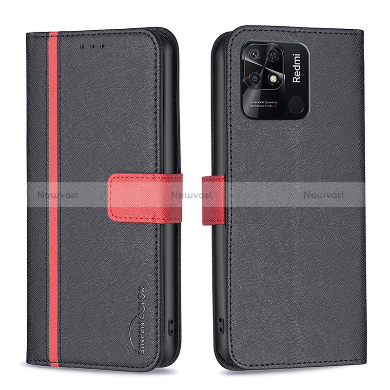 Leather Case Stands Flip Cover Holder B13F for Xiaomi Redmi 10 India