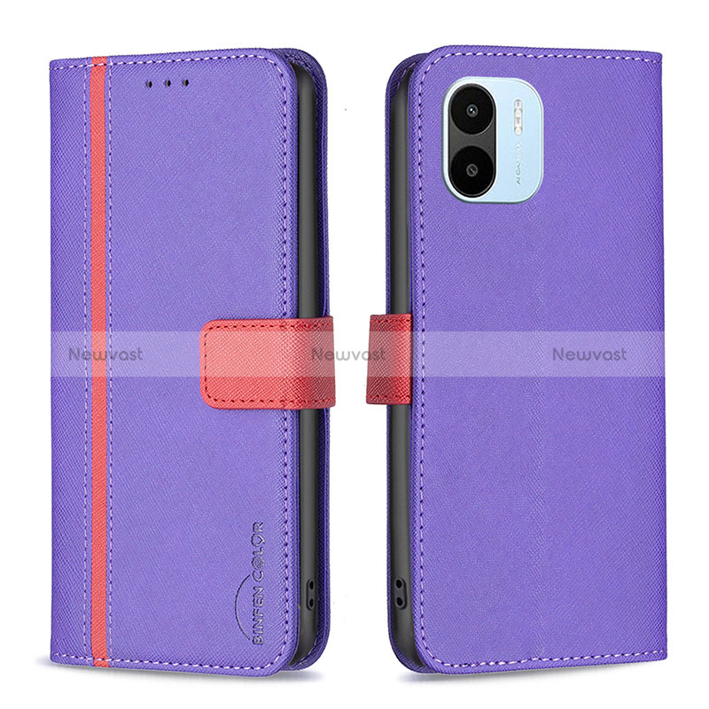 Leather Case Stands Flip Cover Holder B13F for Xiaomi Redmi A1 Purple