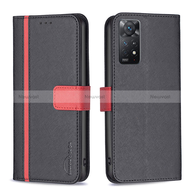 Leather Case Stands Flip Cover Holder B13F for Xiaomi Redmi Note 11 Pro 5G Black