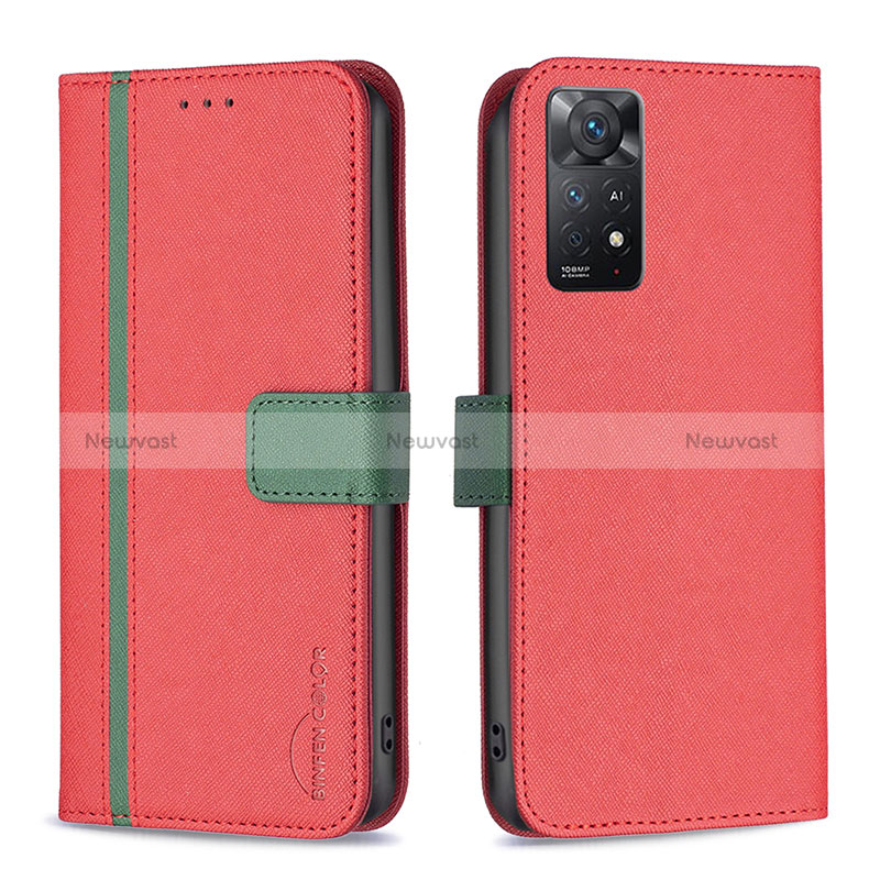 Leather Case Stands Flip Cover Holder B13F for Xiaomi Redmi Note 11 Pro 5G Red