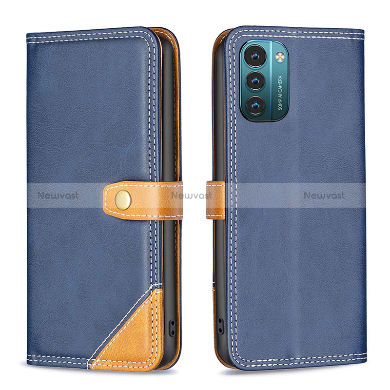 Leather Case Stands Flip Cover Holder B14F for Nokia G11 Blue