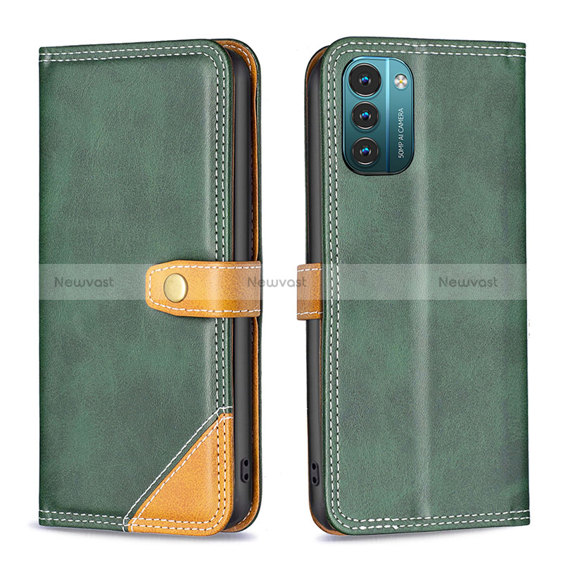 Leather Case Stands Flip Cover Holder B14F for Nokia G11 Green