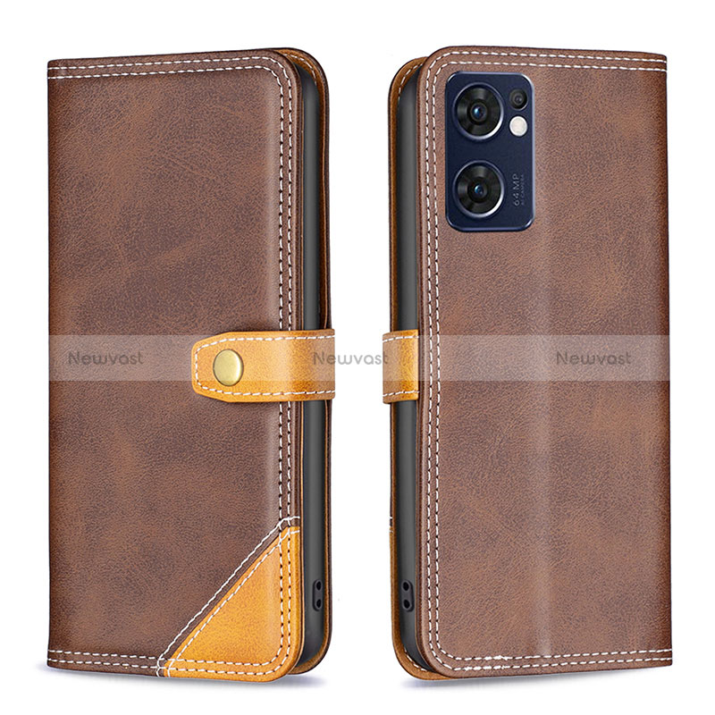 Leather Case Stands Flip Cover Holder B14F for OnePlus Nord CE 2 5G Brown