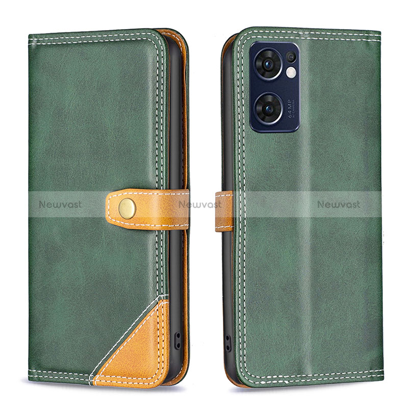 Leather Case Stands Flip Cover Holder B14F for OnePlus Nord CE 2 5G Green