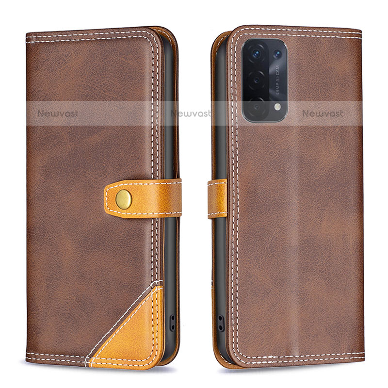 Leather Case Stands Flip Cover Holder B14F for OnePlus Nord N200 5G Brown