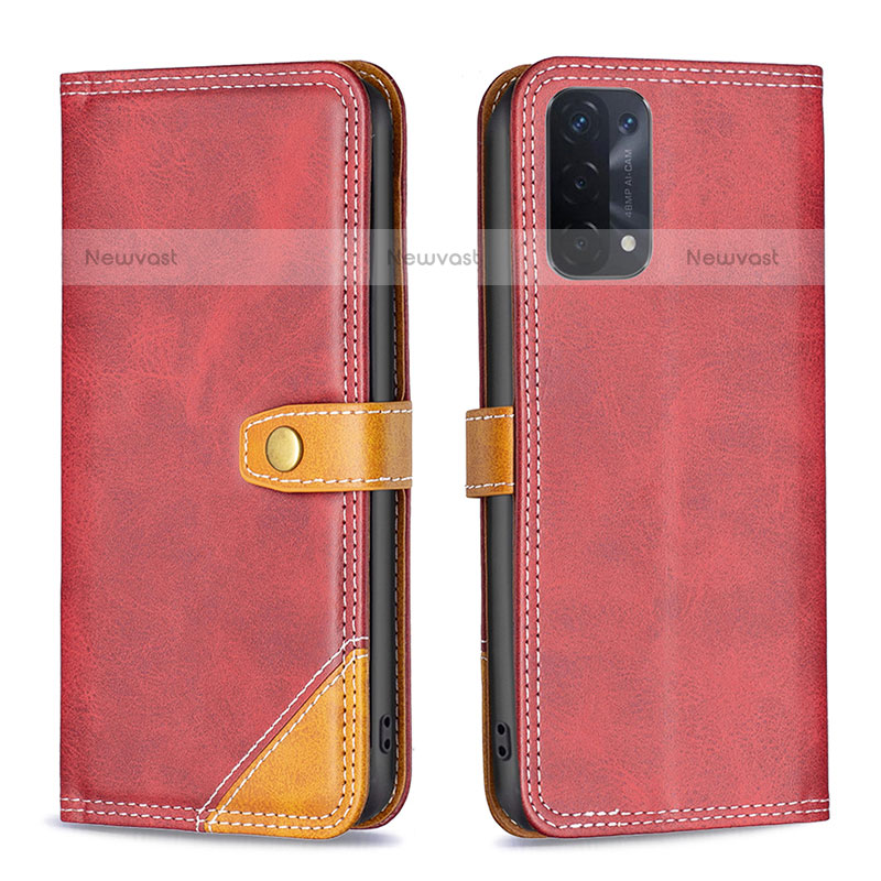 Leather Case Stands Flip Cover Holder B14F for OnePlus Nord N200 5G Red